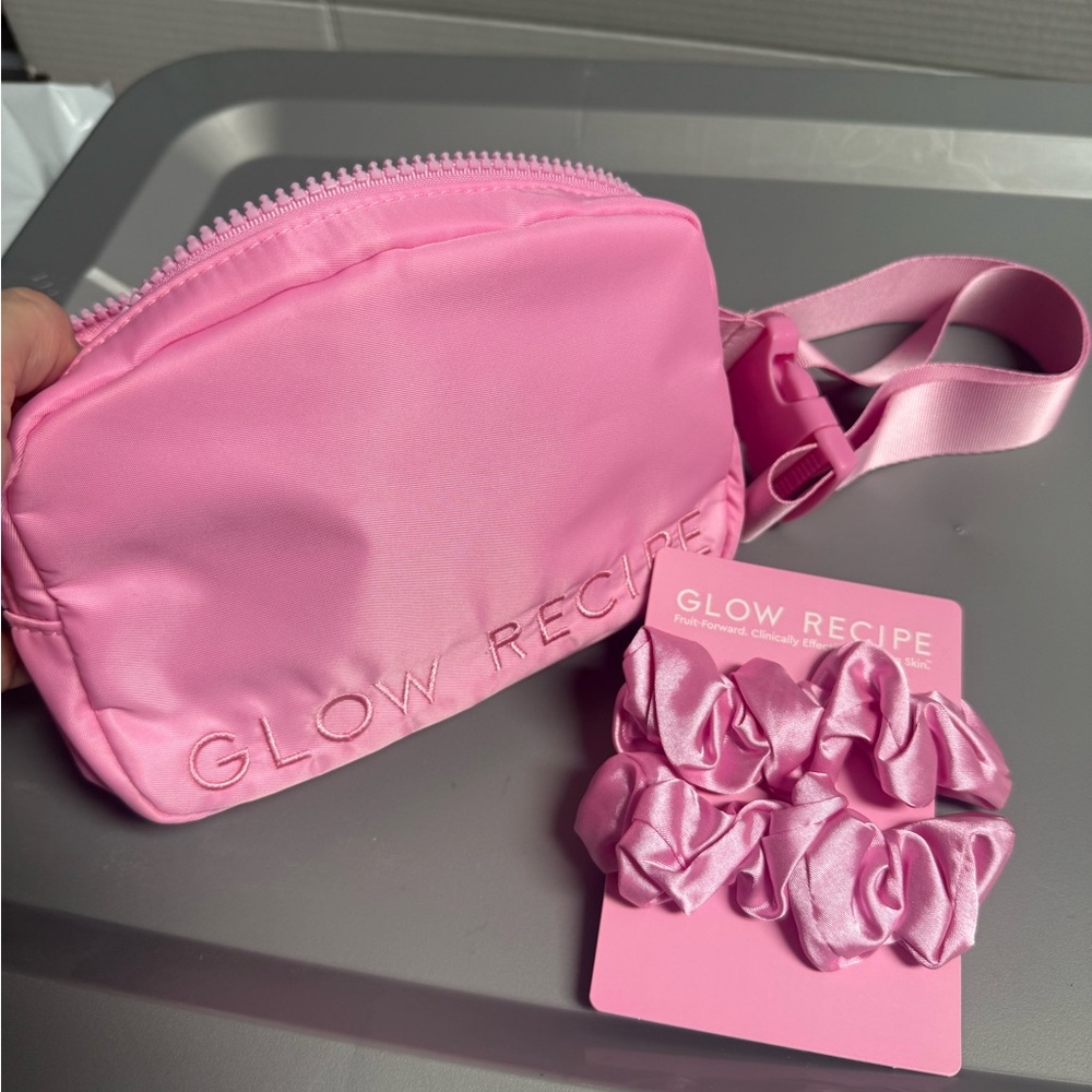 Glow Recipe Pink Belt Bag and Scrunchies Set New
